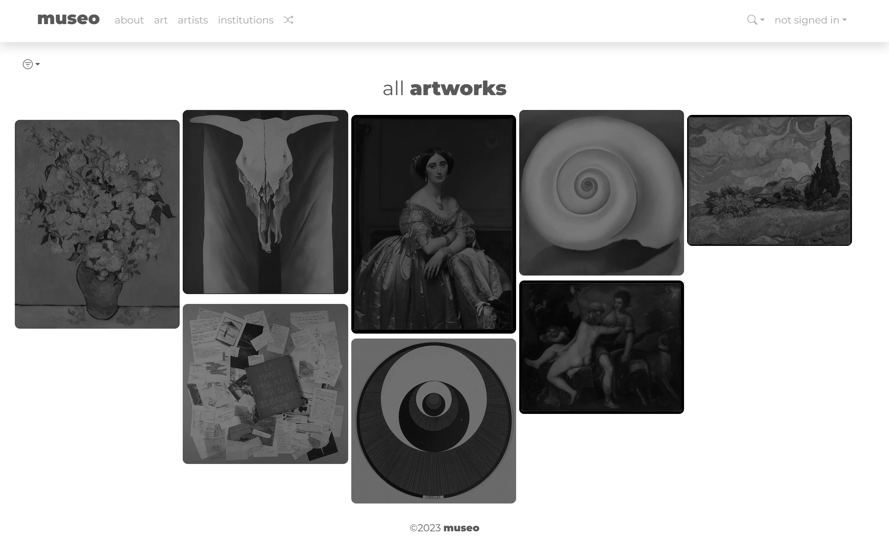museo artworks index, a masonry grid of art