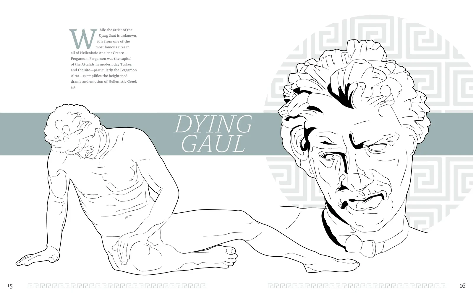 Dying Gaul. Hellas spread on the Dying Gaul, with detail and full-body illustrations