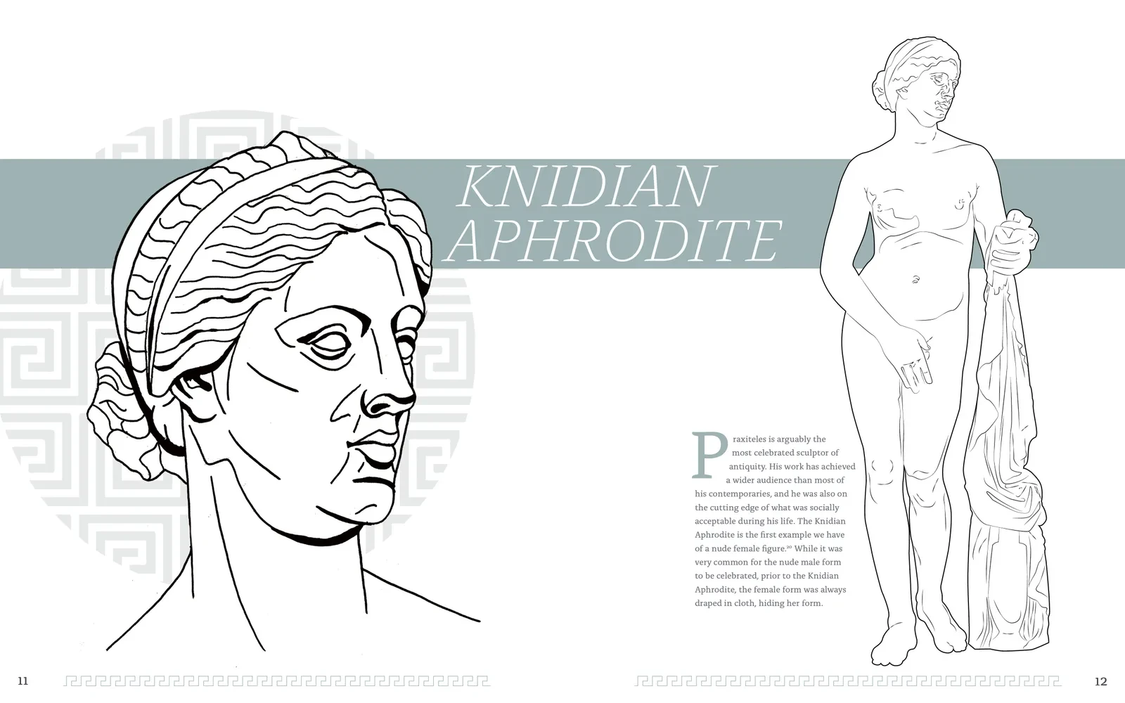 Knidian Aphrodite. Hellas spread on the Knidian Aphrodite, with detail and full-body illustrations
